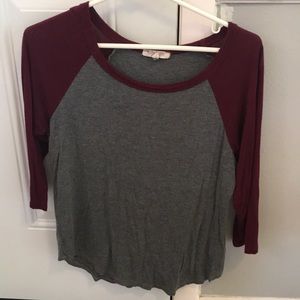 Gray and maroon baseball tee